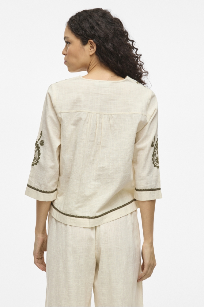 VIJOSLA V-NECK 3/4 TOP 14105770 BIRCH/EMBROIDERY